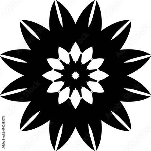 Abstract Geometric Flower Icon | Black and White Vector Mandala Silhouette