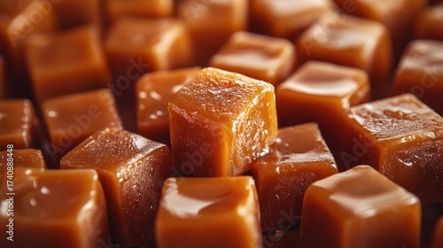 Delicious Square Caramel Candies Close-Up Macro Shot