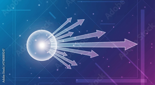 Abstract image representing a nucleus with particles emitting outward, symbolizing energy or information transfer