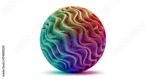 Abstract 3D sphere with colorful wavy texture on a white background - a vibrant and unique design element
