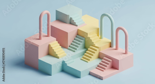 Pastel Geometric Stairs Surreal Architectural Concept