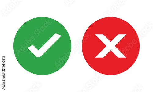 Check mark icons. green check mark and red cross mark icon set. green tick and red x. Symbols of approval and Decline, vector illustration