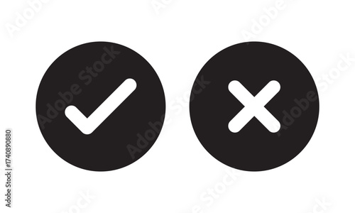 Check mark icons. green check mark and red cross mark icon set. green tick and red x. Symbols of approval and Decline, vector illustration