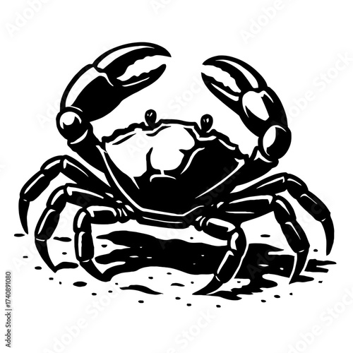 Striking Black and White Crab Illustration Vector Graphic for Coastal Themes, Seafood Restaurant Logos, Marine Life Designs, Aquatic Decals, Ocean Art, Beachwear Prints, Nautical Decor, and Simple Ani