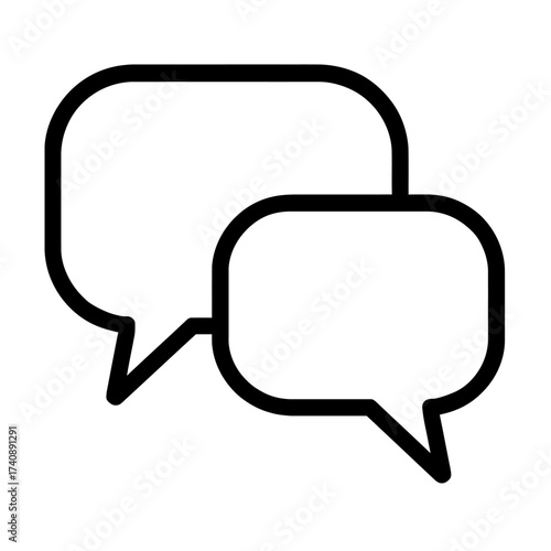 Striking black outlined chat bubbles icon, symbolizing modern digital communication, instant messaging, and online dialogue. Ideal for web UI/UX, app interfaces, social media, and discussion platforms