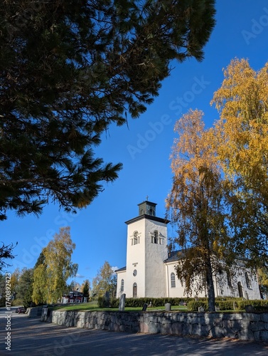 Over Lulea church in autumn in Boden