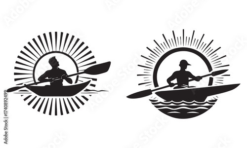 Kayaking Adventure Logo Badges | Forest Lake Sunset Vector