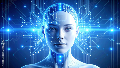 technology concept, abstract human face with digital data