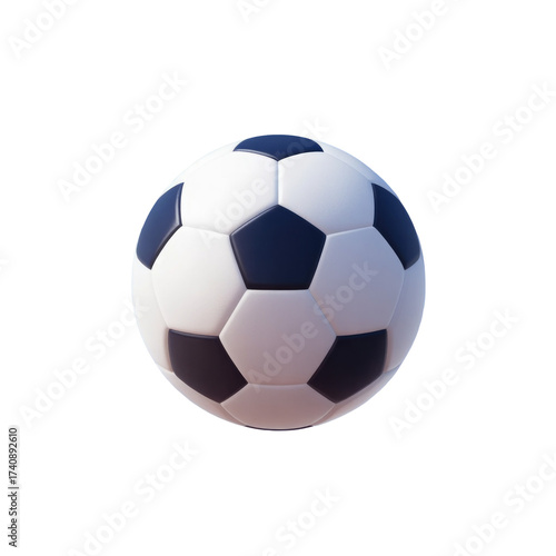 Photorealistic traditional soccer ball with classic black and white hexagonal panels