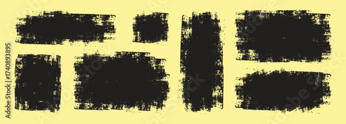 Grungy Linocut stamp rectangle texture collection. Rough ink overlays. Handmade printmaking and letterpress effect .  Ink roller vintage letterpress textures with rough edges.
