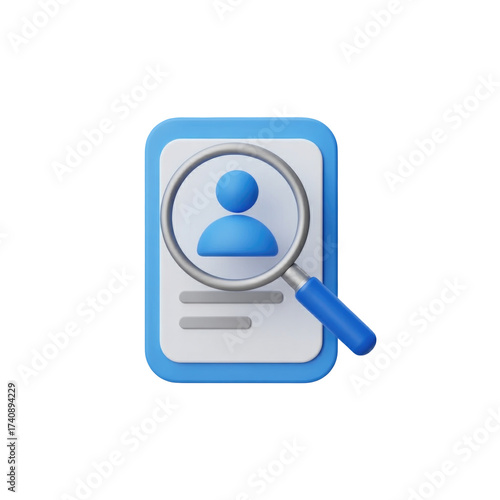 3d user profile icon magnified with search lens for digital applications