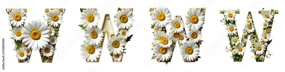 Fototapeta premium daisy letter W creative typographic design with refined lines and vibrant colors.