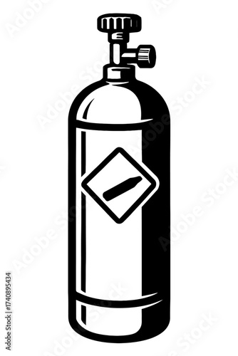 Vector illustration of an industrial gas cylinder with a top valve and the GHS 'Gases Under Pressure' pictogram. This crucial safety symbol warns of hazardous compressed, liquefied, or dissolved gases