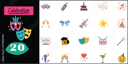 Abstract celebration design with masks and number 20