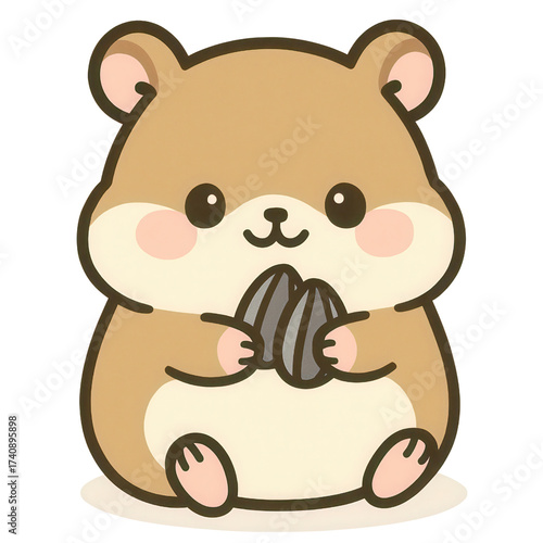 Cute cartoon hamster holding sunflower seed
