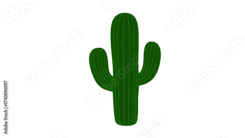 Simple cartoon illustration of a green saguaro cactus with two arms, isolated on a white background, representing desert flora.