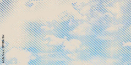 retro sky pattern on old paper texture. raster halftone vintage clouds.