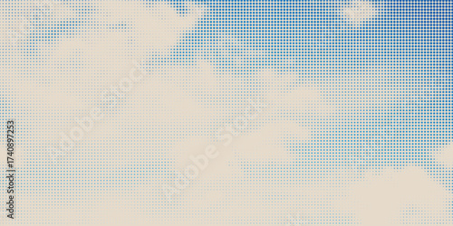 retro sky pattern on old paper texture. raster halftone vintage clouds.
