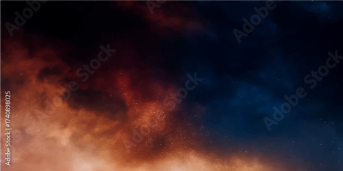 Dramatic abstract fire and smoke in the dark night sky with lightning, creating an intense texture and backdrop