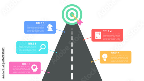Road Infographic with Path Timeline and Multiple Step Target