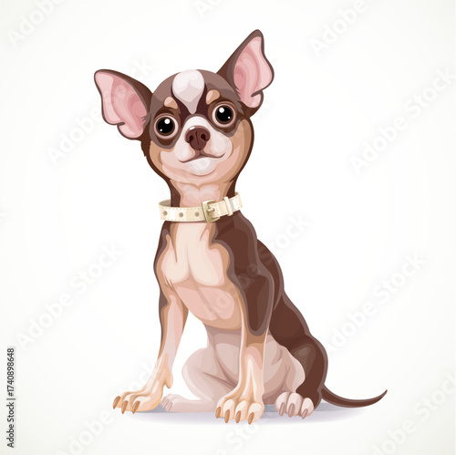 Cute little chihuahua dog wearing a collar vector illustration isolated on white background