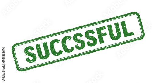Green rubber stamp impression of the word successful conveying achievement and positive outcome in business and life endeavors isolated on white background