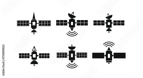 Vector illustration of set of satellite icons collection of space station symbols vector illustration of artificial spacecraft in flat style