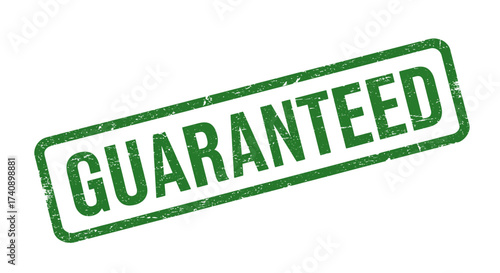 Green rubber stamp impression with the word guaranteed boldly stamped symbolizing quality assurance and commitment isolated on white background