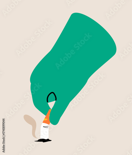 Hand extinguishing a cigarette. Quit smoking concept. Colorful vector illustration