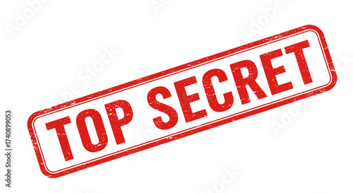 Red rubber stamp clearly marked top secret indicating confidential information and classified documents for secure archives and restricted access isolated on white background