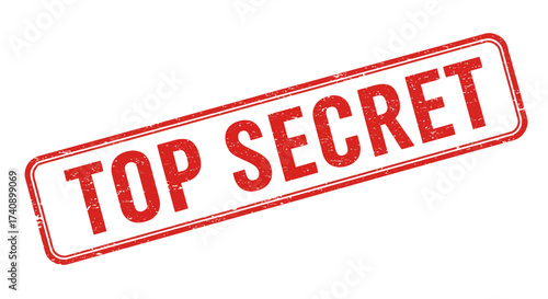 Red top secret stamp overlay grunge texture for confidential document marking and classified information security isolated on white background