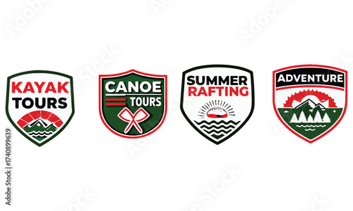 Kayak Canoe & Rafting Badge Logos – Adventure Tour Vector