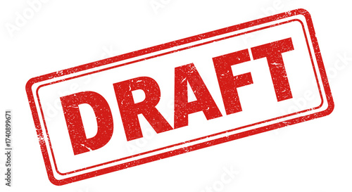 Red rubber stamp word draft clearly stamped on for document labeling and approval process marking isolated on white background