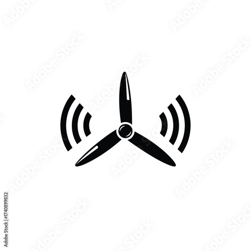 Vector illustration of wind turbine icon with signal waves, representing renewable energy, wireless technology, and sustainable power generation