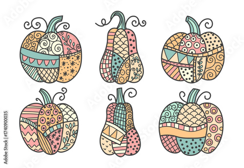 Pastel pink patchwork pumpkin vector illustration, retro style