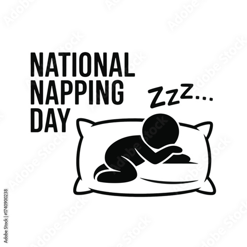 National Napping Day text with sleeping person on pillow zzz vector