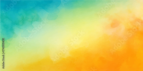Abstract colorful watercolor background blending vibrant sky blue and sunset orange with a soft texture