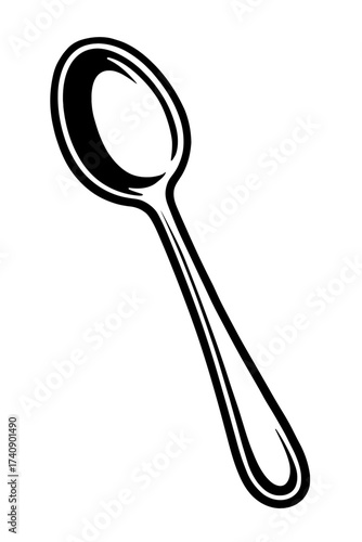 Elegant Black and White Spoon Vector Illustration for Culinary Branding, Kitchen Decor, Fine Dining Concepts, Food Service Design, Menu Graphics, Restaurant Logos, Flatware Icons, Cooking Blogs, and G