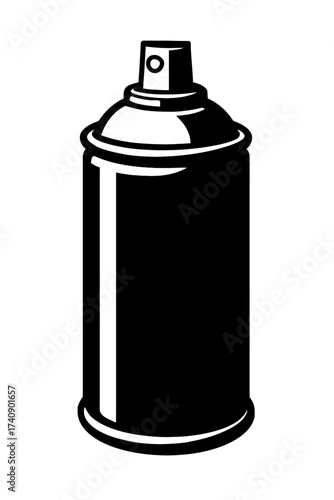 Monochromatic vector illustration of a generic aerosol spray can, featuring a stark black body and crisp white outlines, perfect for graphic design elements, industrial icons, DIY project assets, clea