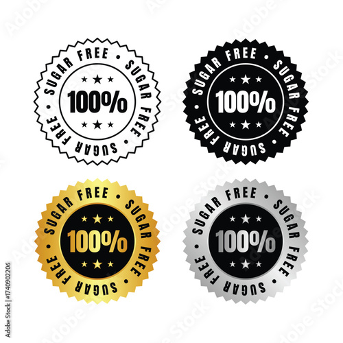 100 percent  four sugar free seals in different colors with one hundred value and star decorations around
