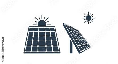Vector illustration of solar panel icon set collection of solar panel symbols with sun renewable energy source, green energy, and sustainable development concept
