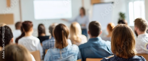The Audience in a Seminar Listening to a Speaker in a Bright Training Room