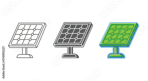 Vector illustration of solar panel icon set collection of alternative energy source symbols in different styles renewable energy concept vector illustration