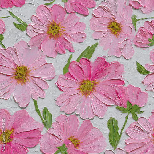 stylized digital artwork featuring pink flowers in a cartoon-like, textured style. It showcases an elegant and artistic representation of flowers