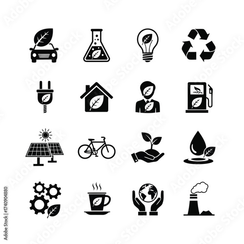 Vector illustration of set of eco icons collection of environmental and nature related symbols green energy, recycling, and sustainable lifestyle concepts