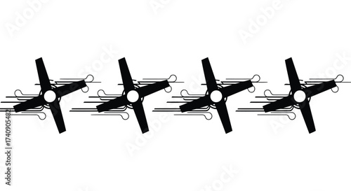Vector illustration of four drone propellers, representing aerial technology, remote control, and modern innovation in unmanned aircraft systems