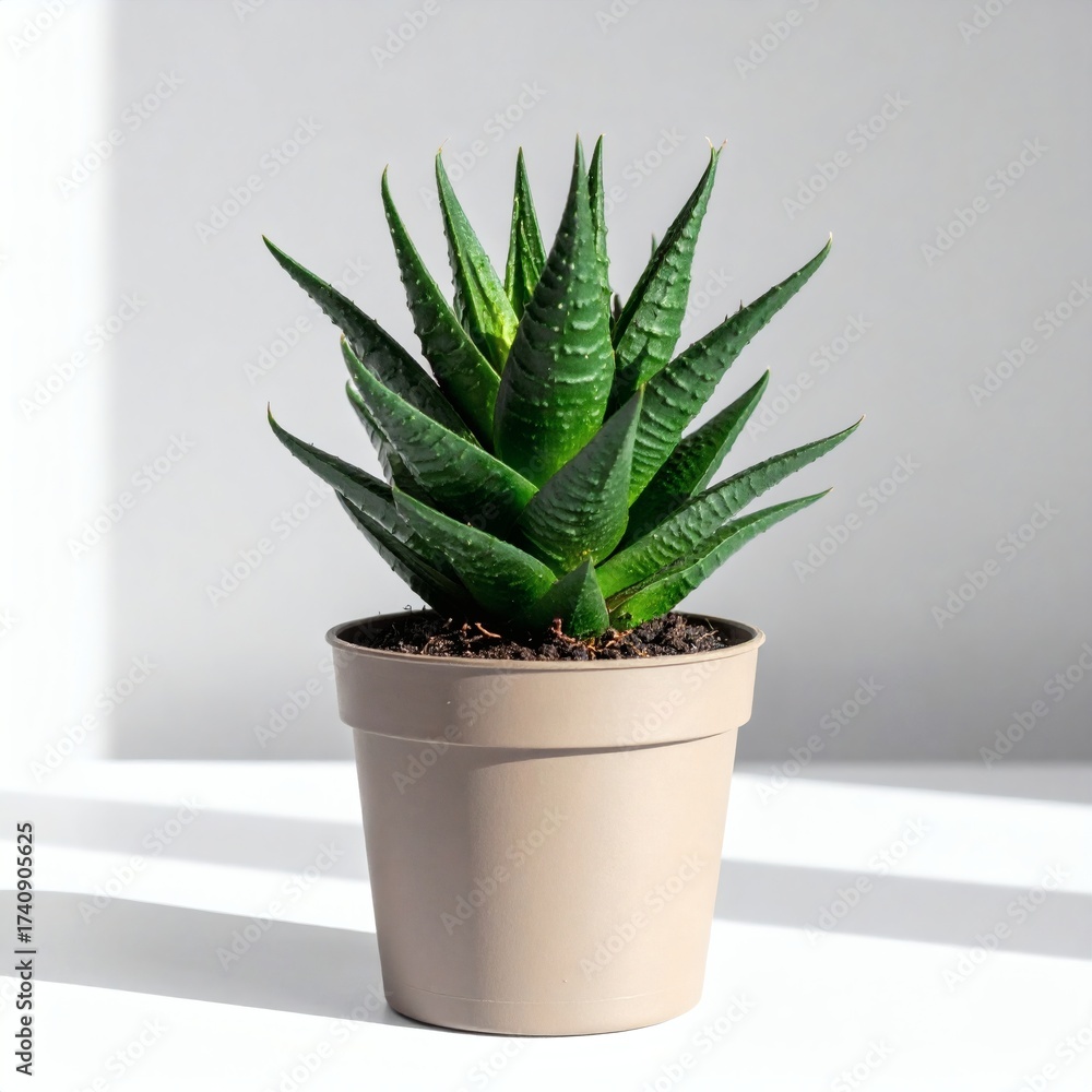 Fototapeta premium Haworthia succulent plant in pot indoor houseplant green leaves gardening