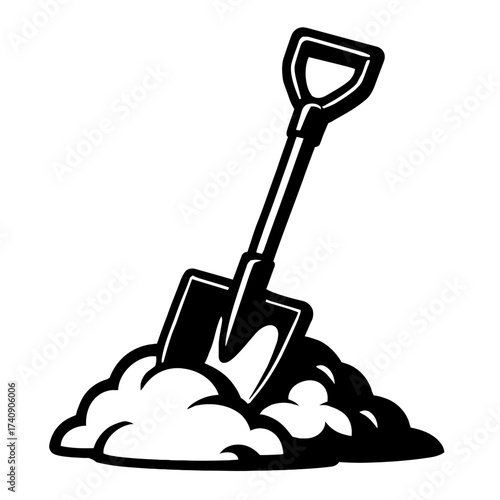 Striking Monochrome Shovel Icon Symbolically Embedded in a Freshly Dug Pile of Earth. Perfect Vector Clipart for Gardening, Construction, Landscaping, and Home Improvement Projects Requiring Manual Di
