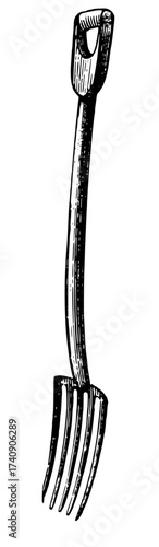 Vintage-style drawing of a garden fork.