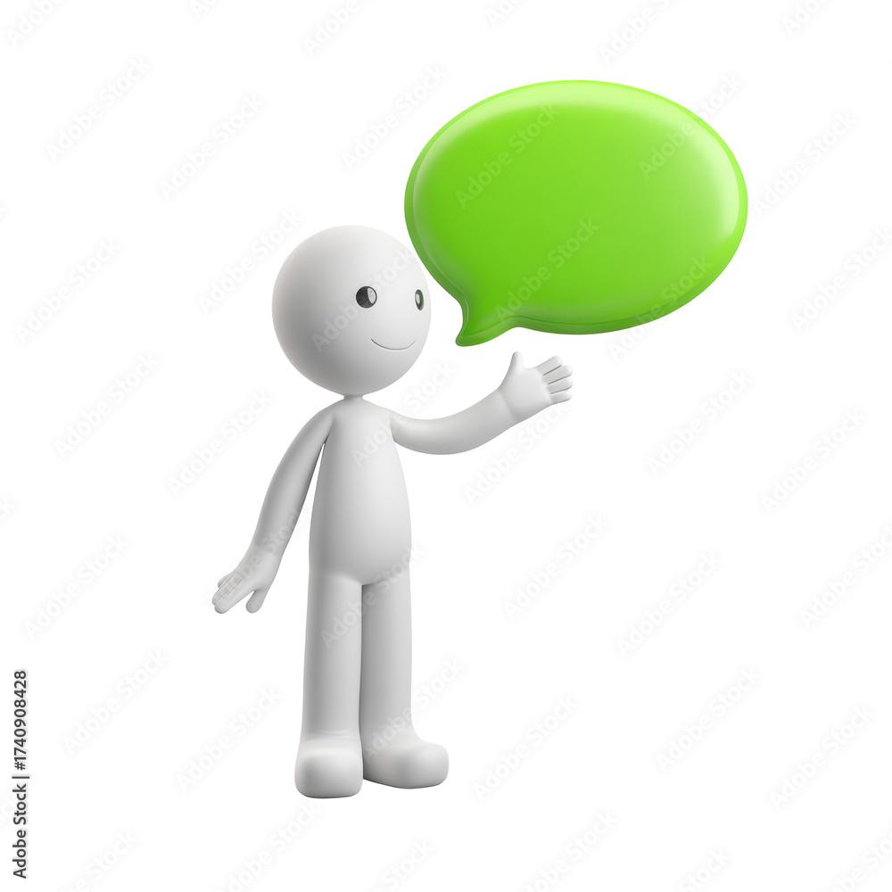 Fototapeta premium 3D Character with Green Speech Bubble on Transparent Background